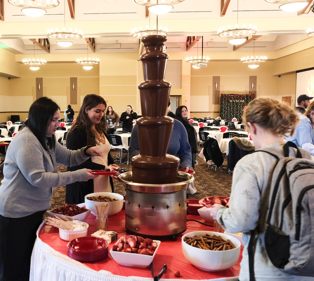 WVSOM students and staff enjoy the chocolate fountain