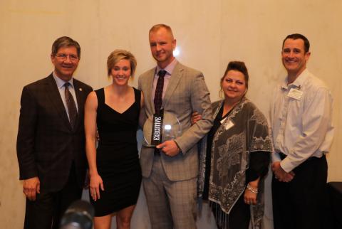 Group of people with Young gun award: from left, President James Nemitz, Megan Pankey, Chris Pankey, Cherratina Pankey, and Dr. Jacob Neumann.