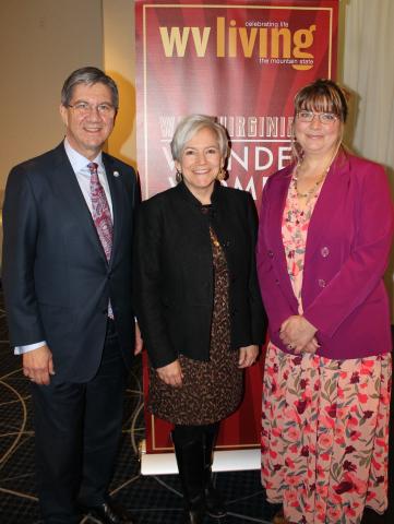 WVSOM President James Nemitz, Ph.D., joins Leslie Bicksler, MSW, WVSOM’s vice president of human resources; and Hilary Miller, D.O., MPH, a WVSOM graduate and physician at Little Kanawha Family Medicine, a private practice in Glenville, W.Va.; at West Virginia Living magazine's 2023 Wonder Women event. 