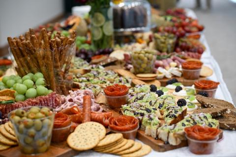 Long table filled with food