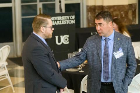 two men talking