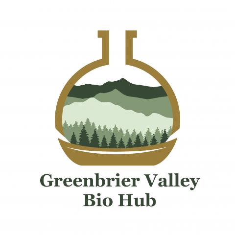 Image of the Greenbrier Valley Bio Hub logo, which is a medical  beaker with mountains inside of it and the name below. 